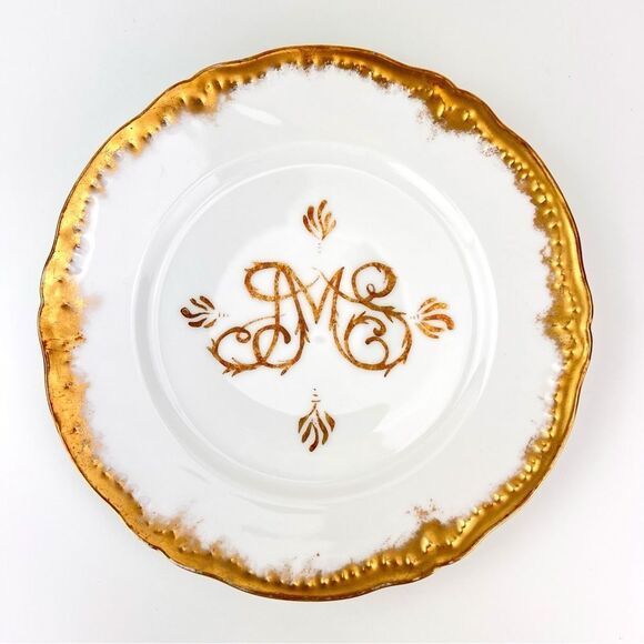 1890 LIMOGES France Porcelain Plate Sgnd Theodore Haviland Monogrammed - Picture 1 of 10